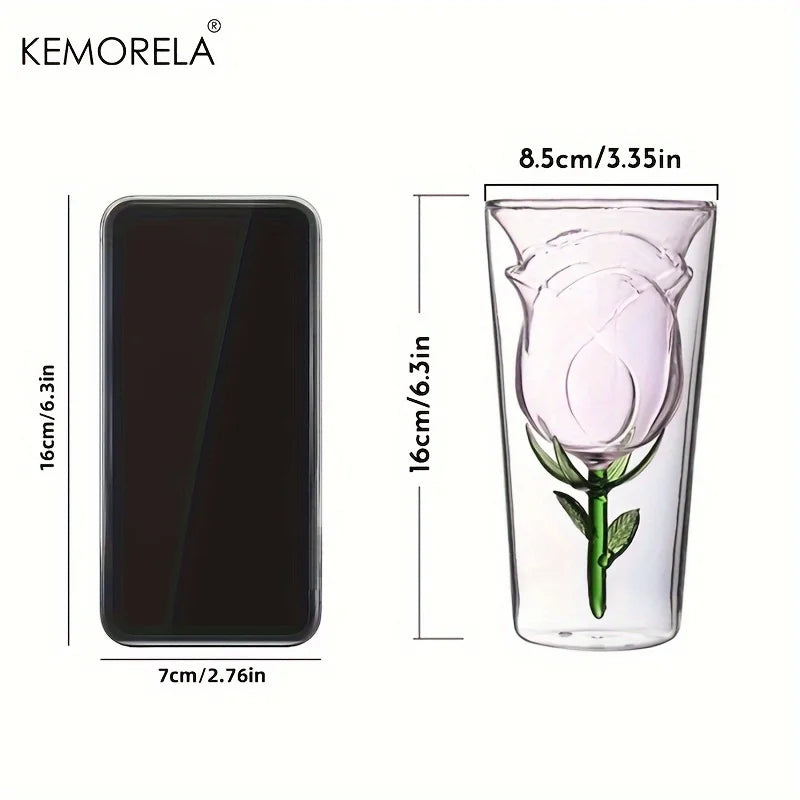 KEMORELA Rose Shape Double-Layer Glass Wine Cup | Gift Double-Layer Wine Glass Axl
