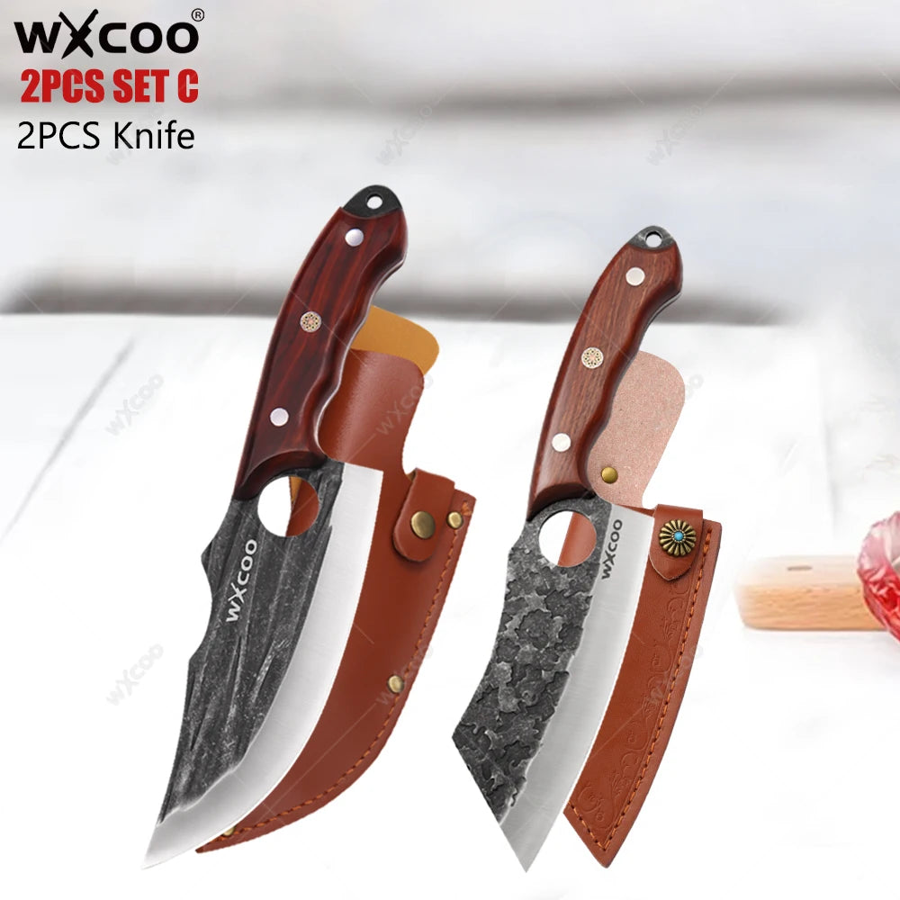 WXCOO Boning Knife Set – Stainless Steel Wood Handle Boning Knife Set Axl 2PCS SET C