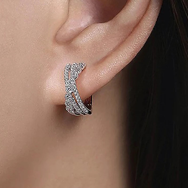 Huitan Cross Hoop Earrings – Cubic Zirconia Crystal Women Hoop Earrings Axl E2338