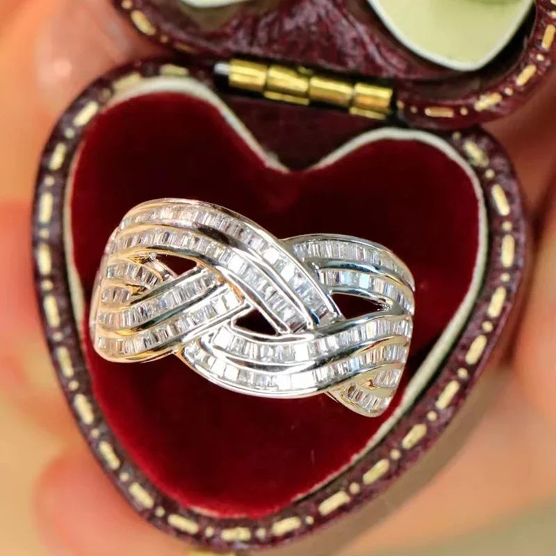 Huitan Twist Cross CZ Crystal Women's Ring | Wedding Band Fashion Ring Axl