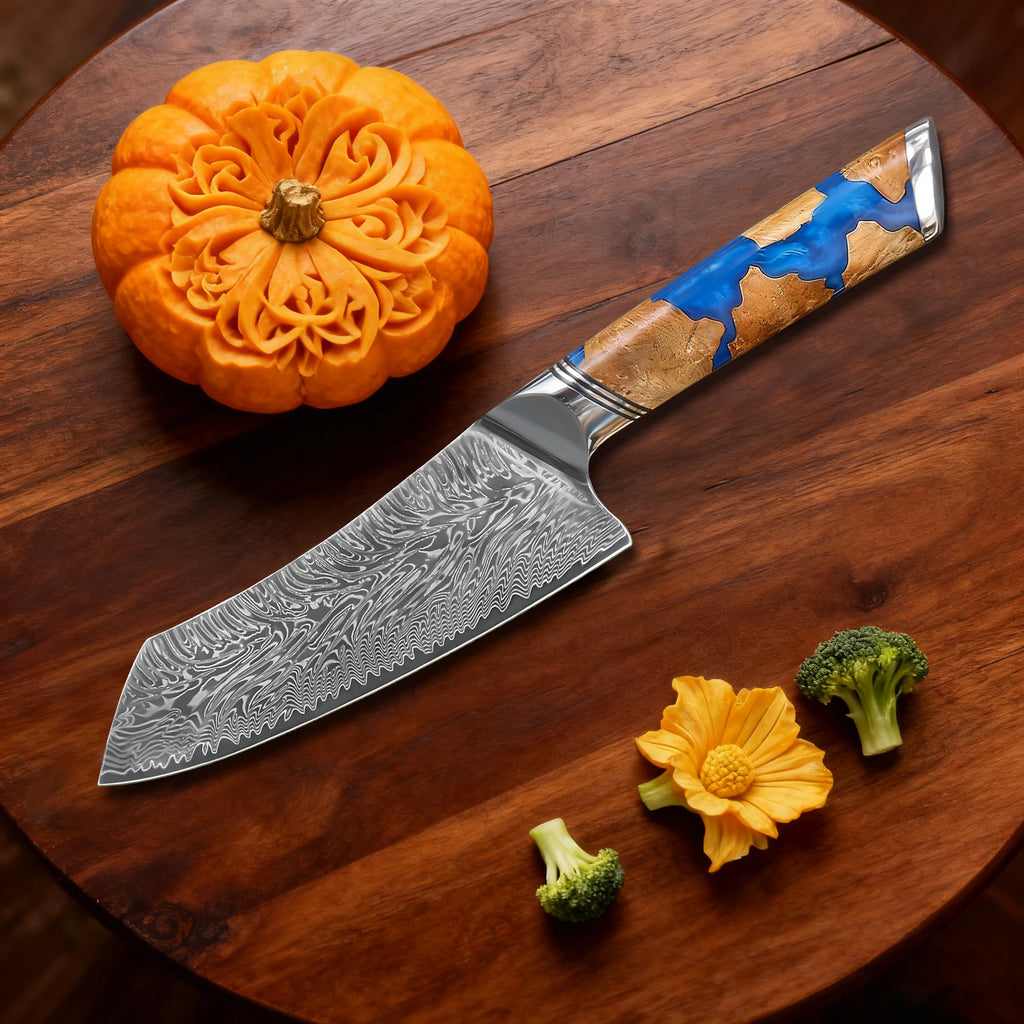 Kiritsuke Damascus Steel Chef Knife – Sharp 17.8cm Kitchen Knife Damascus Chef Knife Axl Cleaver Knife