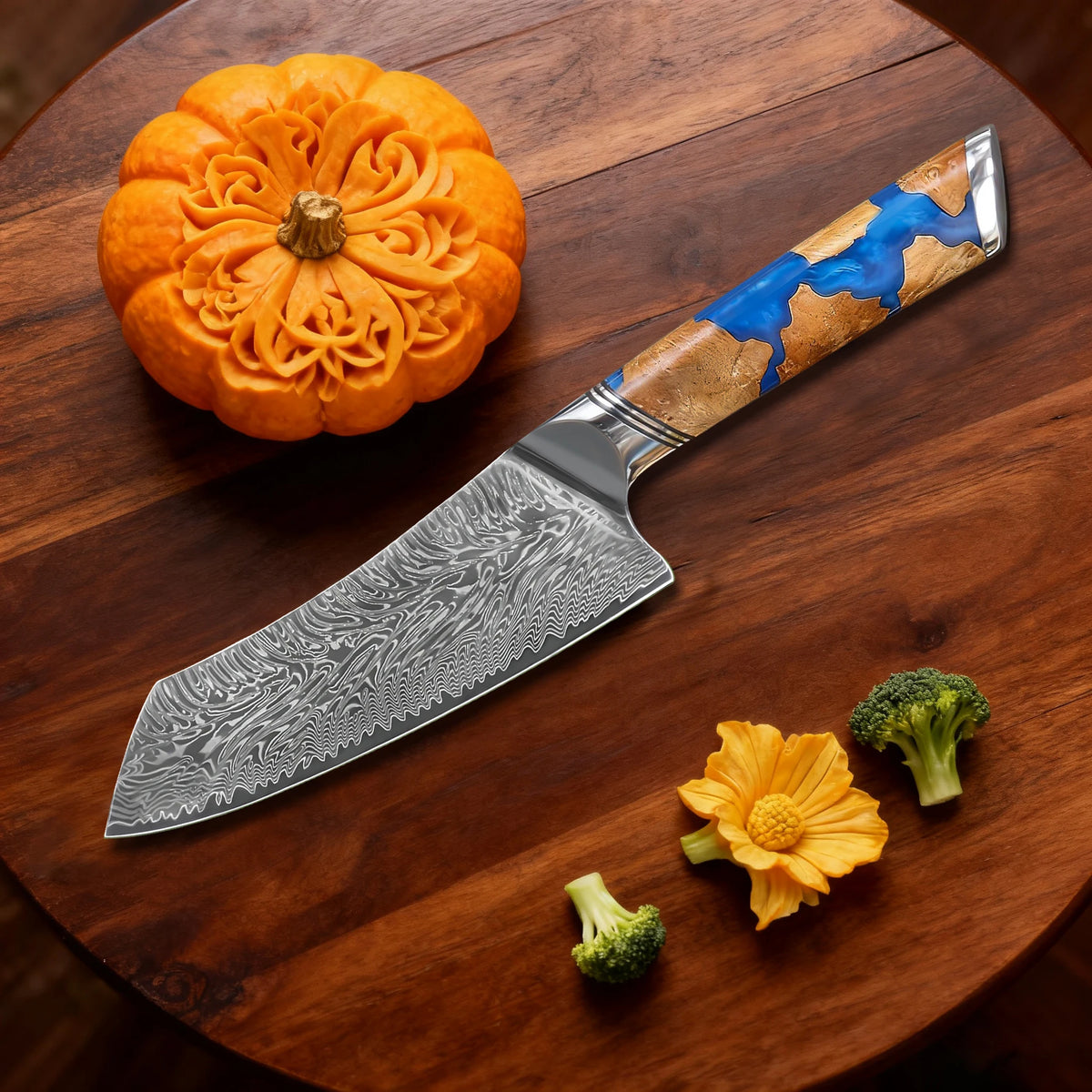 Kiritsuke Damascus Steel Chef Knife – Sharp 17.8cm Kitchen Knife Damascus Chef Knife Axl Cleaver Knife