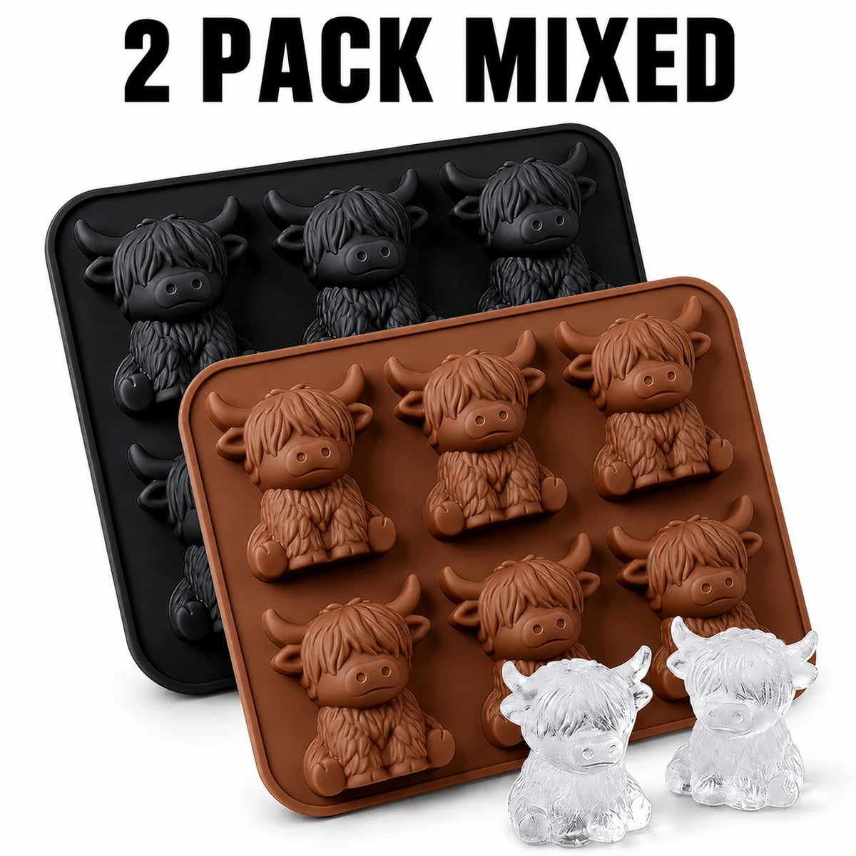 3D Highland Cow Silicone Ice Cube Tray – Yak Mold for Drinks Silicone Ice Cube Tray Axl 2 PACK Mixed