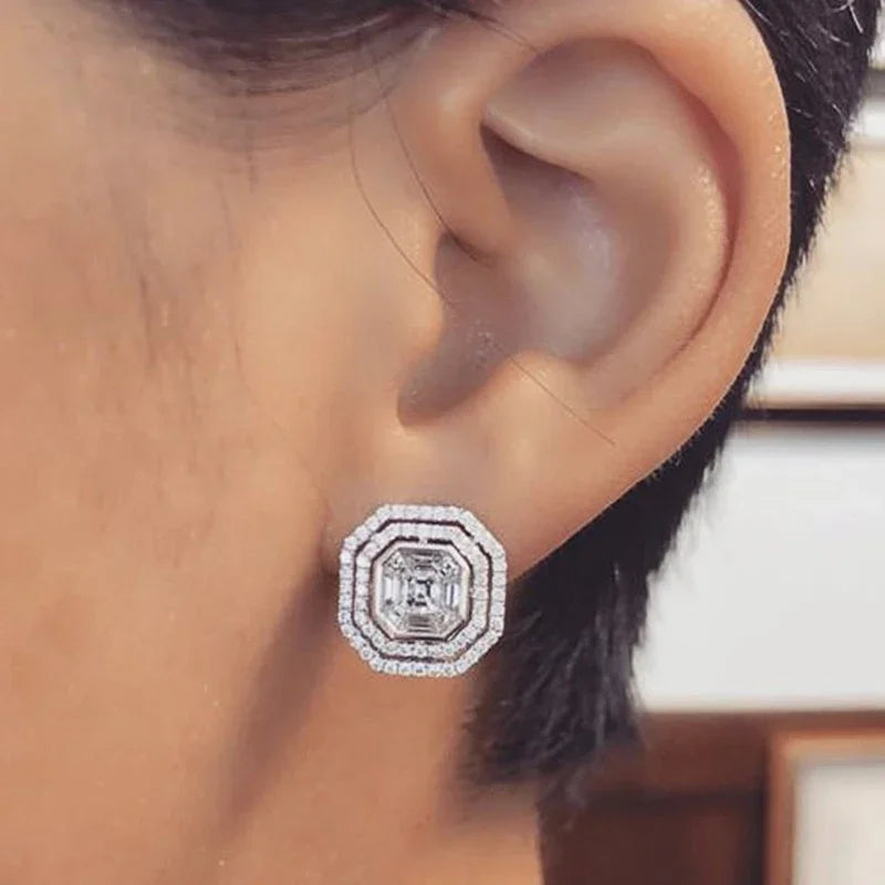 Huitan Cubic Zirconia Stud Earrings – Geometric Sparkling Fashion Stud Earrings Axl