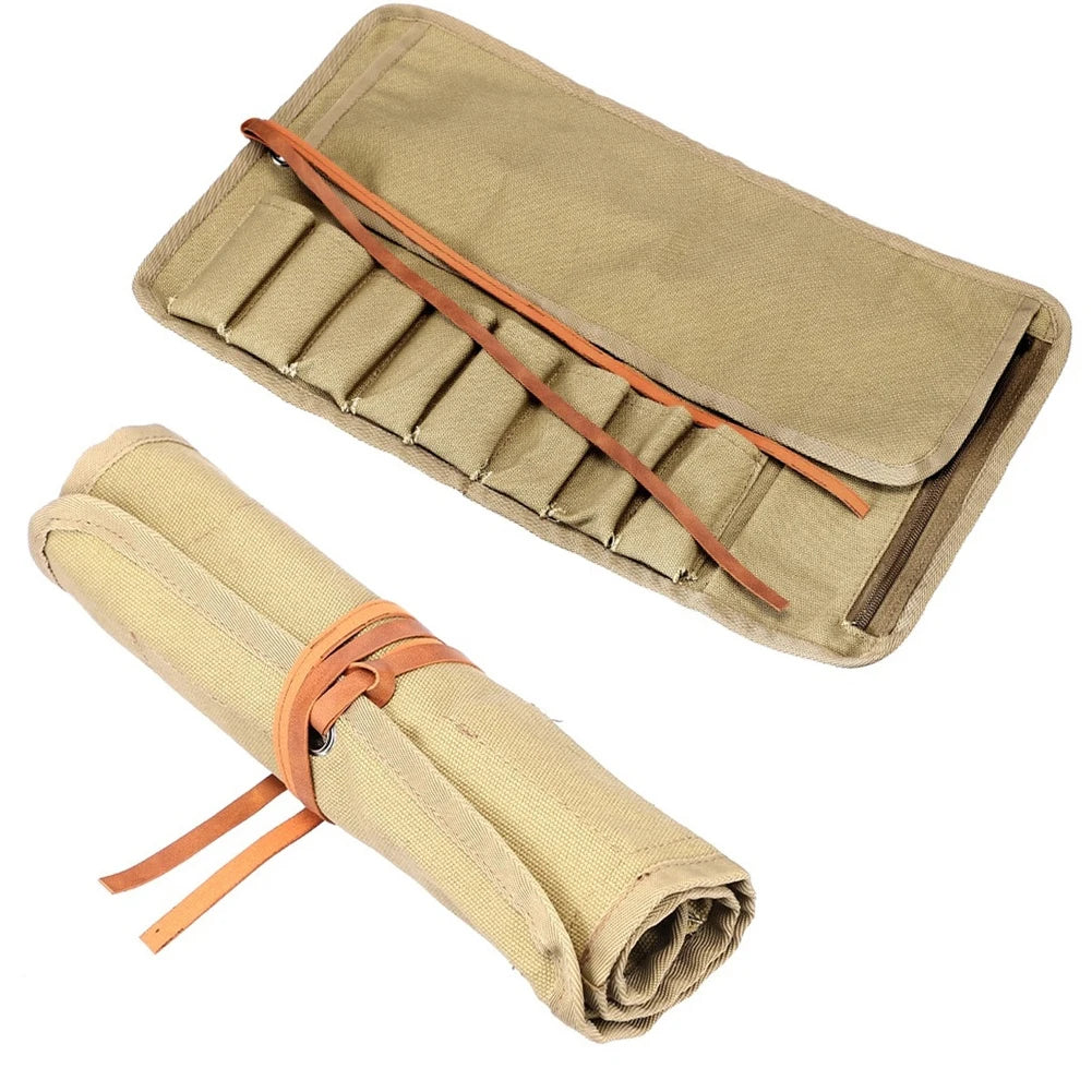 8-Compartment Roll-Up Tool Bag – Canvas Tool Storage Pouch Roll-Up Tool Bag Axl