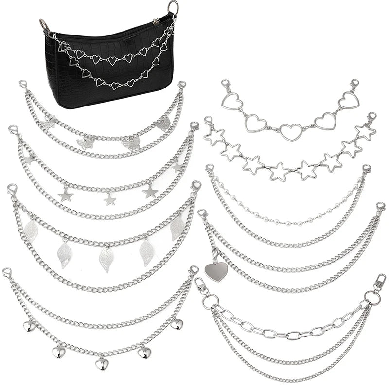 Multi-Layer Metal Chain Bag Strap – Butterfly Heart Star Pendant Bag Chain Strap Axl