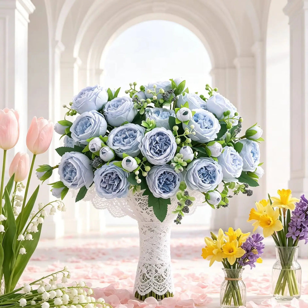 Silk Peony Rose Bouquet – Artificial Flowers for Home & Wedding Artificial Flower Bouquet Axl