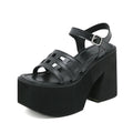 Women's Goth Platform Sandals Chunky Heel Ankle Strap Open Toe Platform Heeled Sandals Axl black shoes 37
