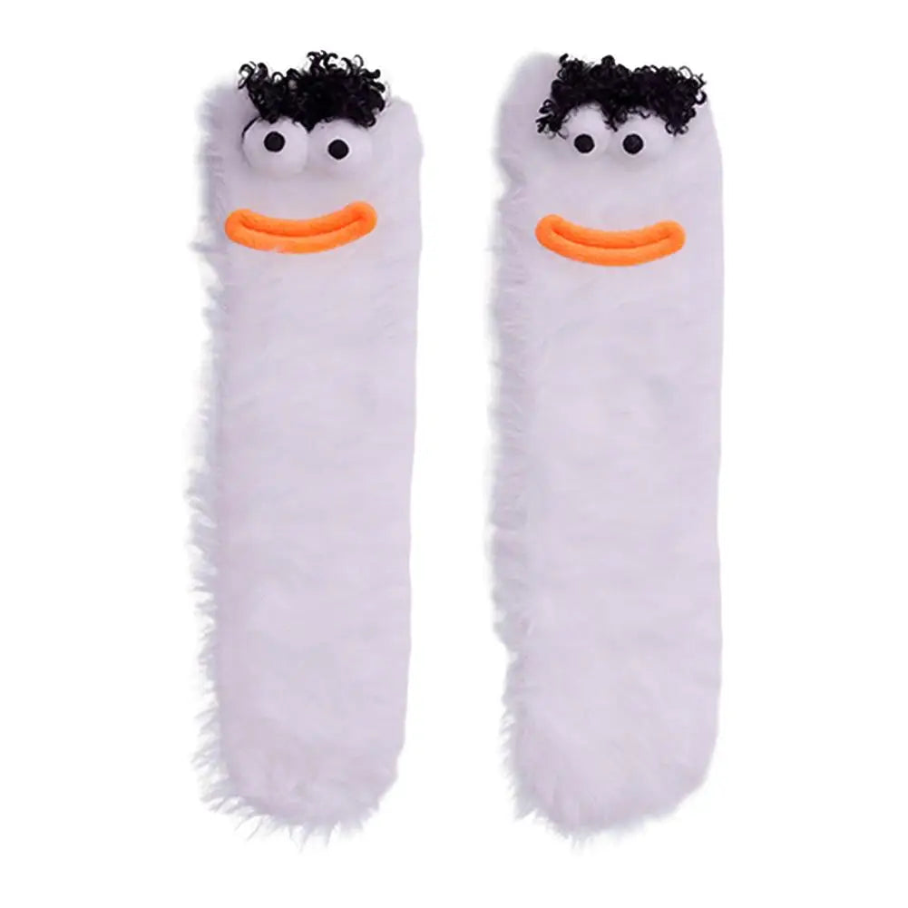 Plush Monster Cartoon Socks – Funny Big Eyes Women's Warm Socks Novelty Crew Socks Axl WHITE M