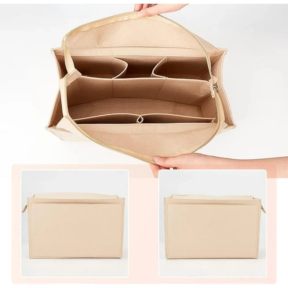 Felt Zipper Handbag Organizer Insert – Multi-Pocket Tote Liner Handbag Organizer Insert Axl