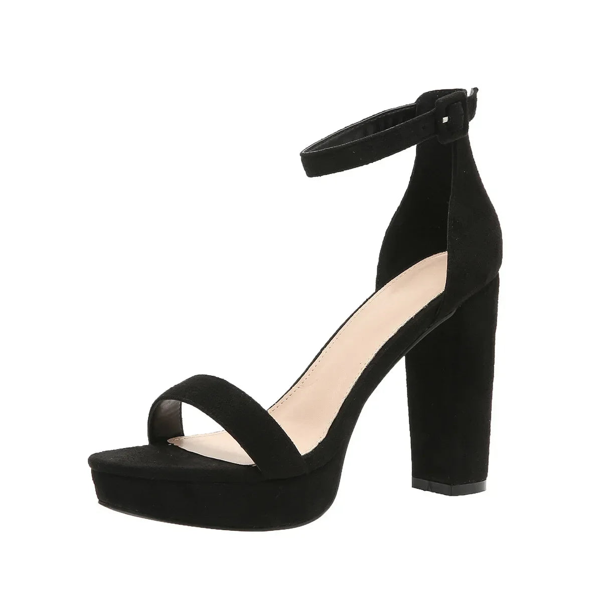 Women's Peep Toe Platform Sandals – Square High Heel Buckle Platform High Heels Axl black 38