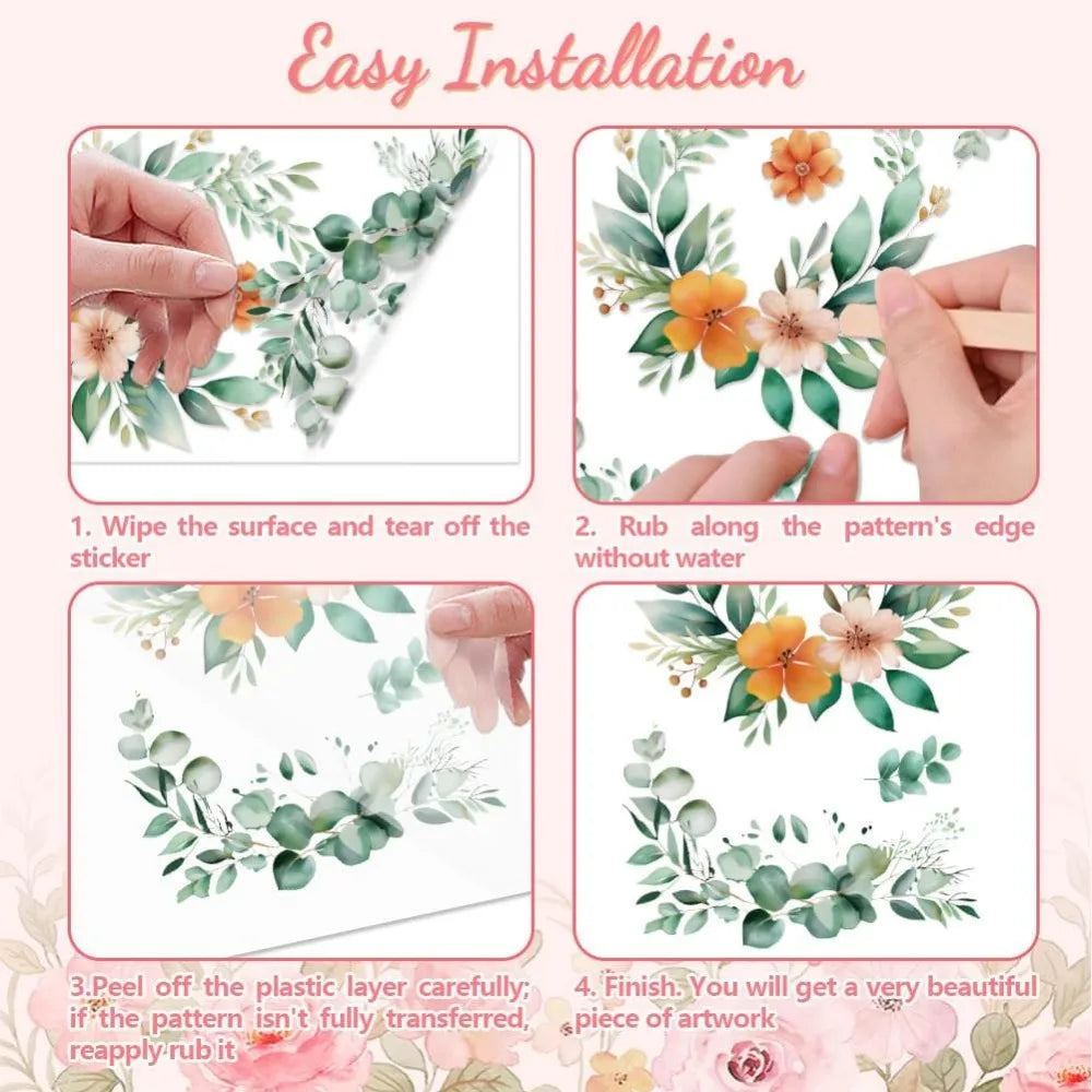 Rub-On Transfer Decals – Leaf & Flower Wreath 6×12" 3-Pack Craft Transfer Decals Axl