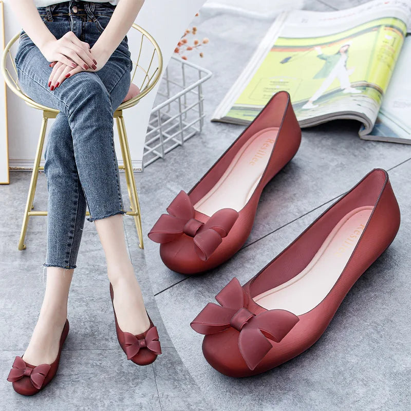 Women's Waterproof Ballet Flats | Slip-On Bow Rain Shoes Ballet Flat Shoes Axl