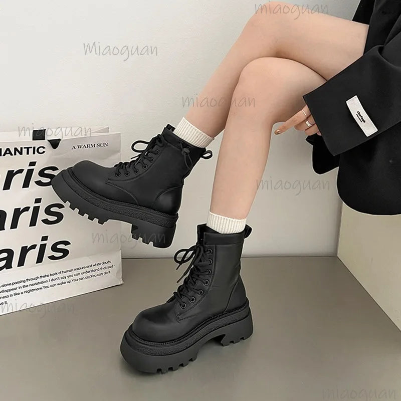 Women's Retro Platform Ankle Boots – British Square Heel Platform Ankle Boots Axl