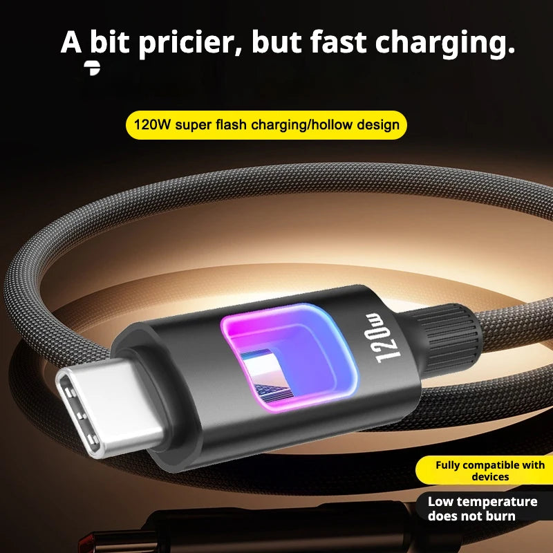 HKNA 1.5m USB-C Cable 120W PD Fast Charging – MacBook & iPhone USB-C Charging Cable Axl