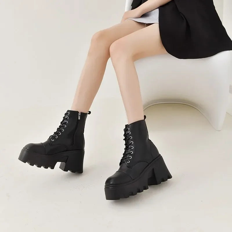Women's Platform Ankle Boots – Square Heel Side Zip Plus Size Platform Ankle Boots Axl
