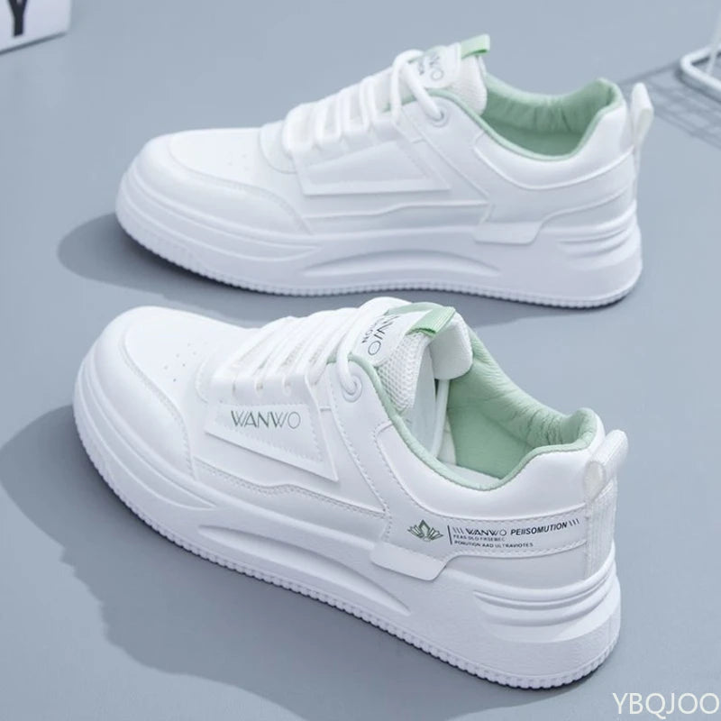 YBQJOO Women's Casual Lace-Up Sneakers – White Comfort Shoes Women's Sneakers Axl