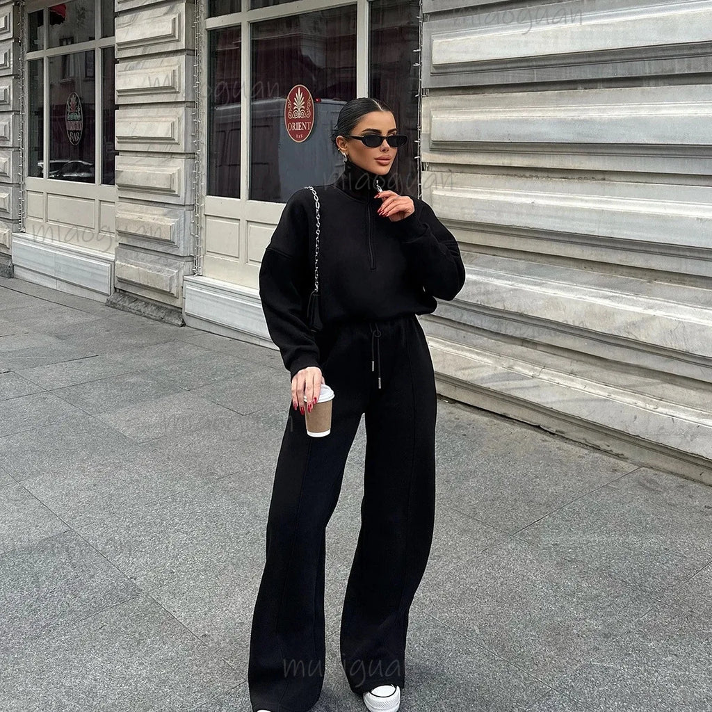 Women's Knit Two-Piece Set – Sweatshirt & Trousers Casual Women's Clothing Set Axl