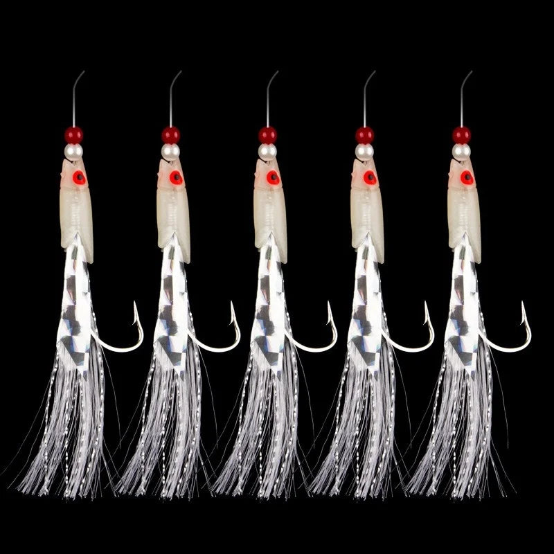 5-Pc Soft Silverskin Fishing Lure Set | Crystal Barbed Hook Bait Fishing Lure Set Axl Red