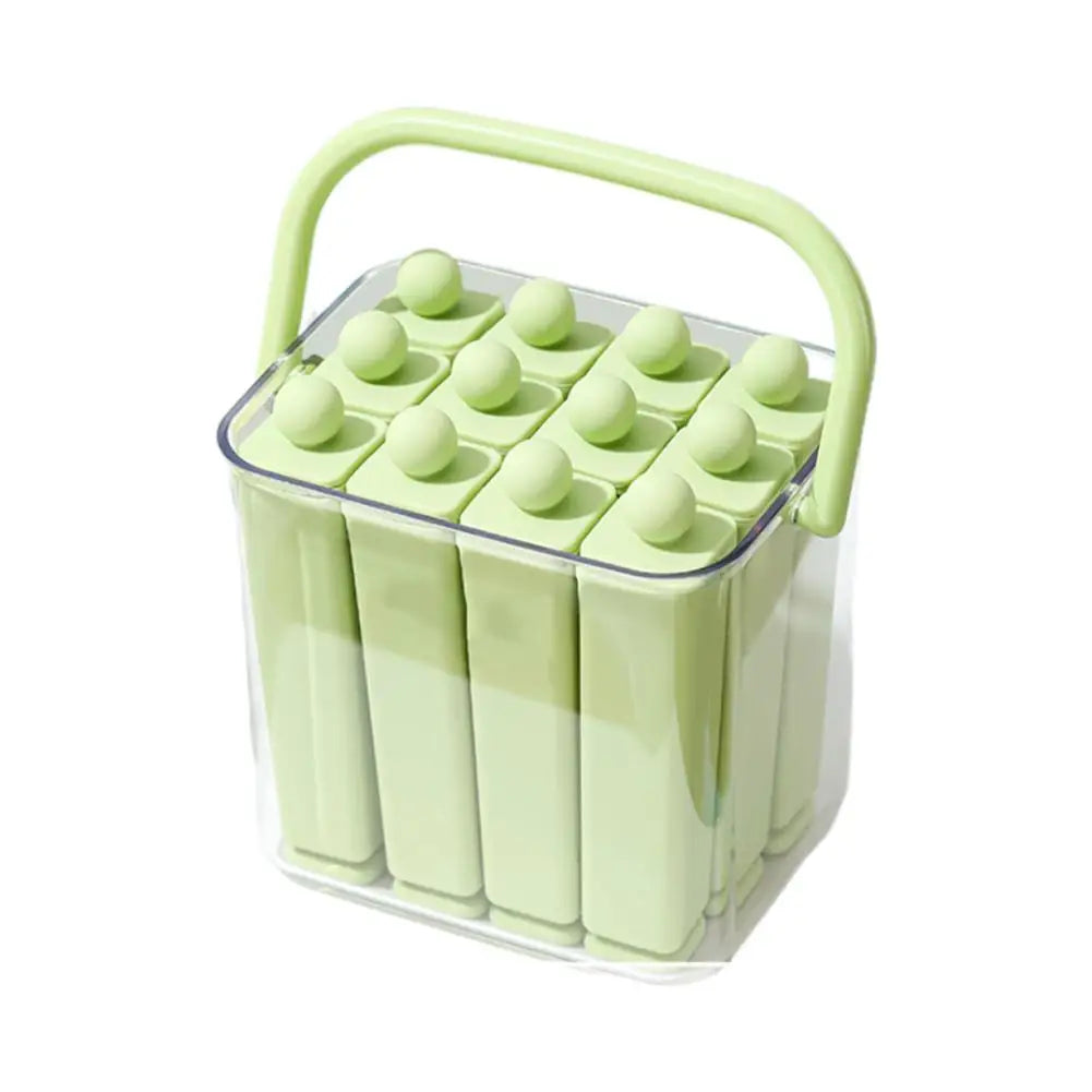 Long Silicone Ice Cube Mold with Storage Box & Handle Silicone Ice Cube Mold Axl 12C Green