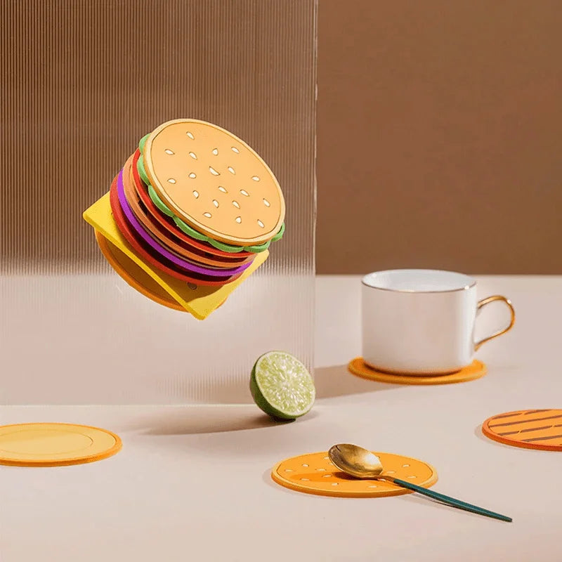 8pc Burger Shape Coaster Set – Fun Novelty Cup Mats for Home Novelty Coaster Set Axl