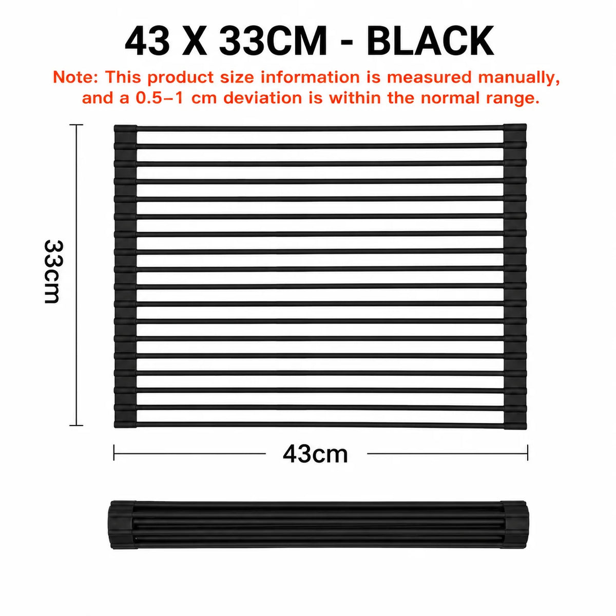 Roll-Up Silicone Dish Drying Rack Over Sink | UWHISE Dish Drying Rack Axl 43 x 33cm -Black