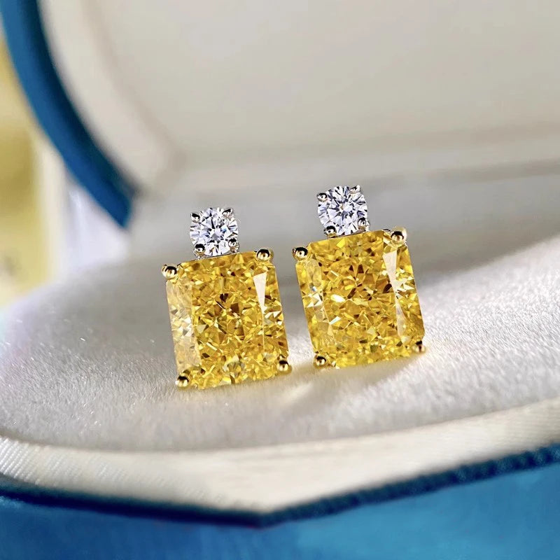 Huitan Two-Tone Geometric CZ Stud Earrings for Women CZ Stud Earrings Axl