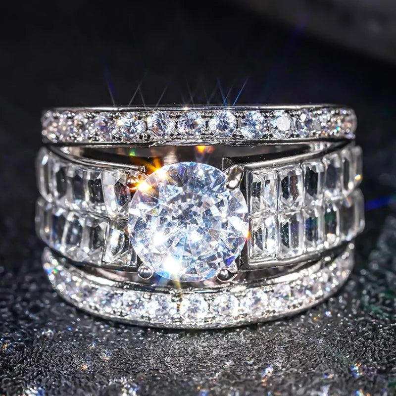 Huitan Cubic Zirconia Wedding Band Ring | Bridal Jewelry Wedding Band Ring Axl