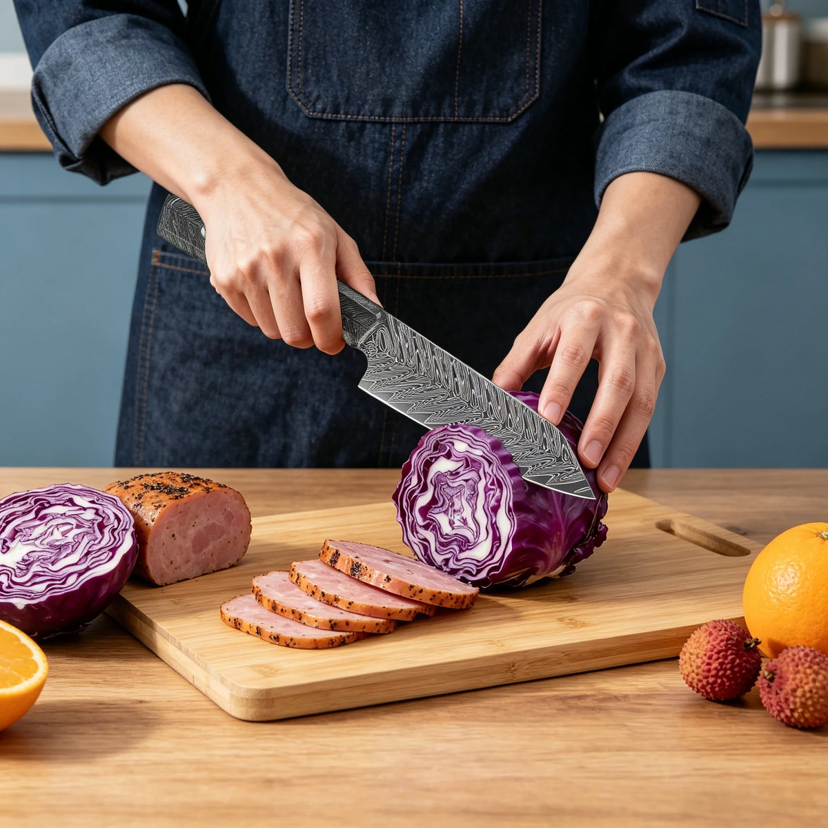 Damascus Steel Meat Cleaver & Chef Knife – Multipurpose Kitchen Damascus Chef Knife Axl