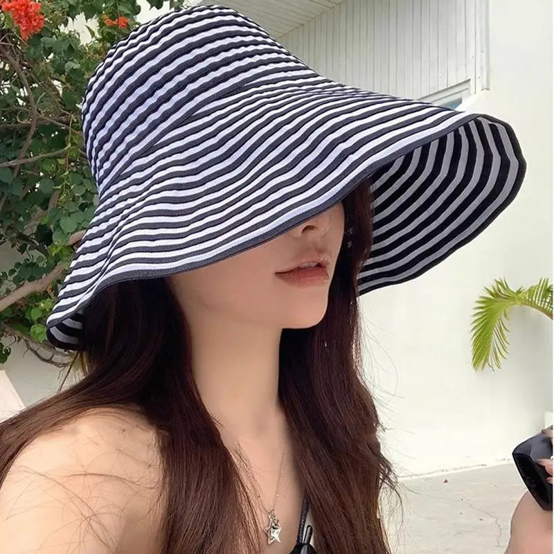 Women's Wide Brim Striped Sun Hat – Lightweight Travel Hat Wide Brim Sun Hat Axl