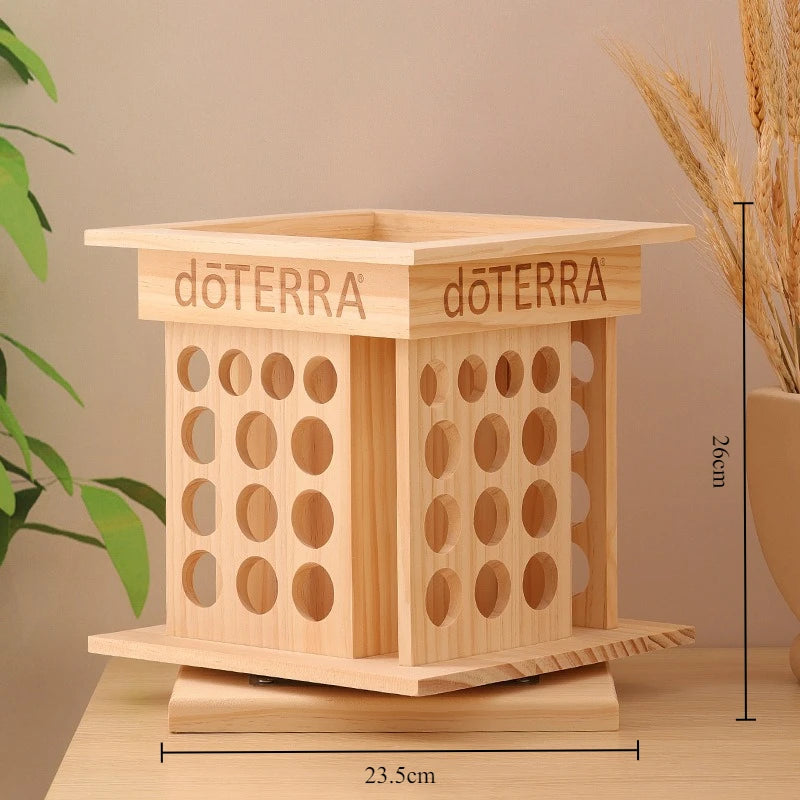 Rotating Solid Wood Essential Oil Display Rack – 52 Slots Essential Oil Display Rack Axl Storage Box-52 Hole