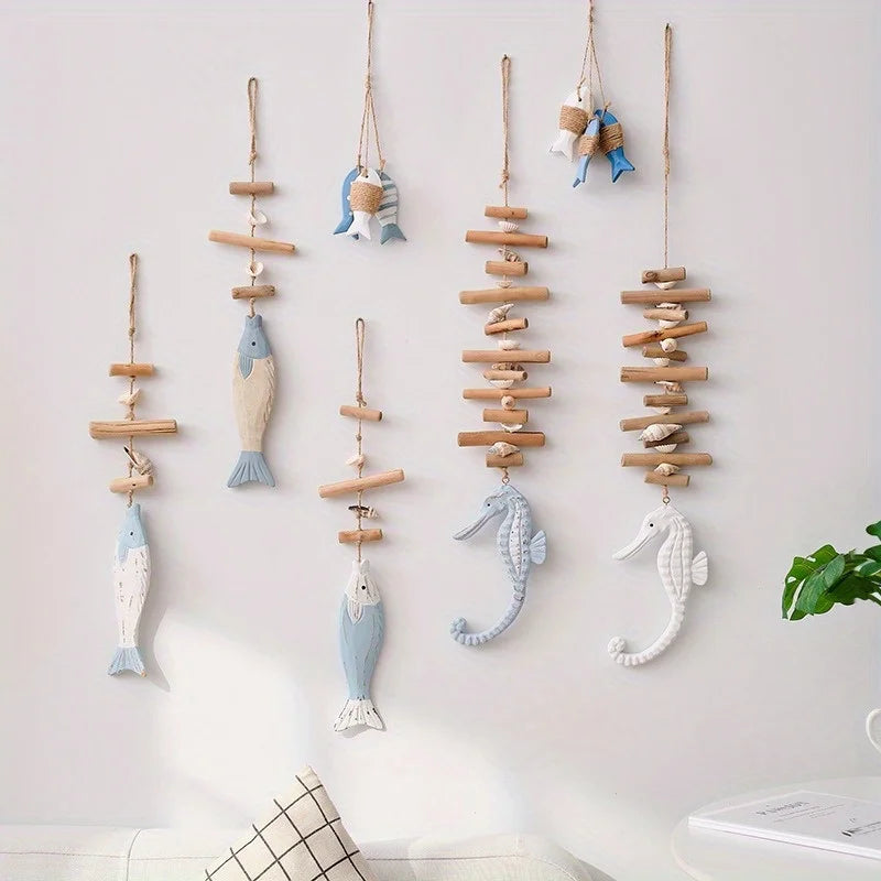 Wooden Fish String Pendant – Carved Sea Fish Hanging Decor Wood Hanging Decor Axl