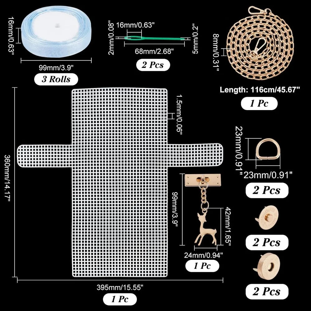 DIY Crochet Bag Kit – Mesh Canvas, Ribbon & Knitting Needles DIY Crochet Bag Kit Axl AECH04-01765