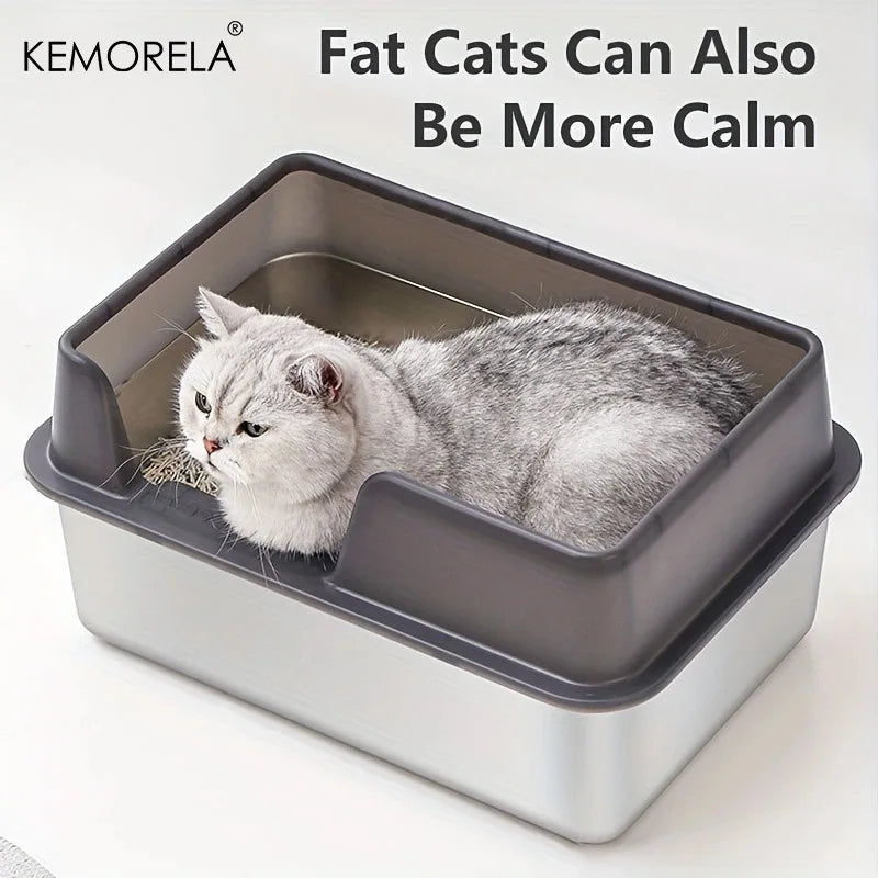 Extra Large Stainless Steel Cat Litter Box – High Wall & Lid Cat Litter Box Axl