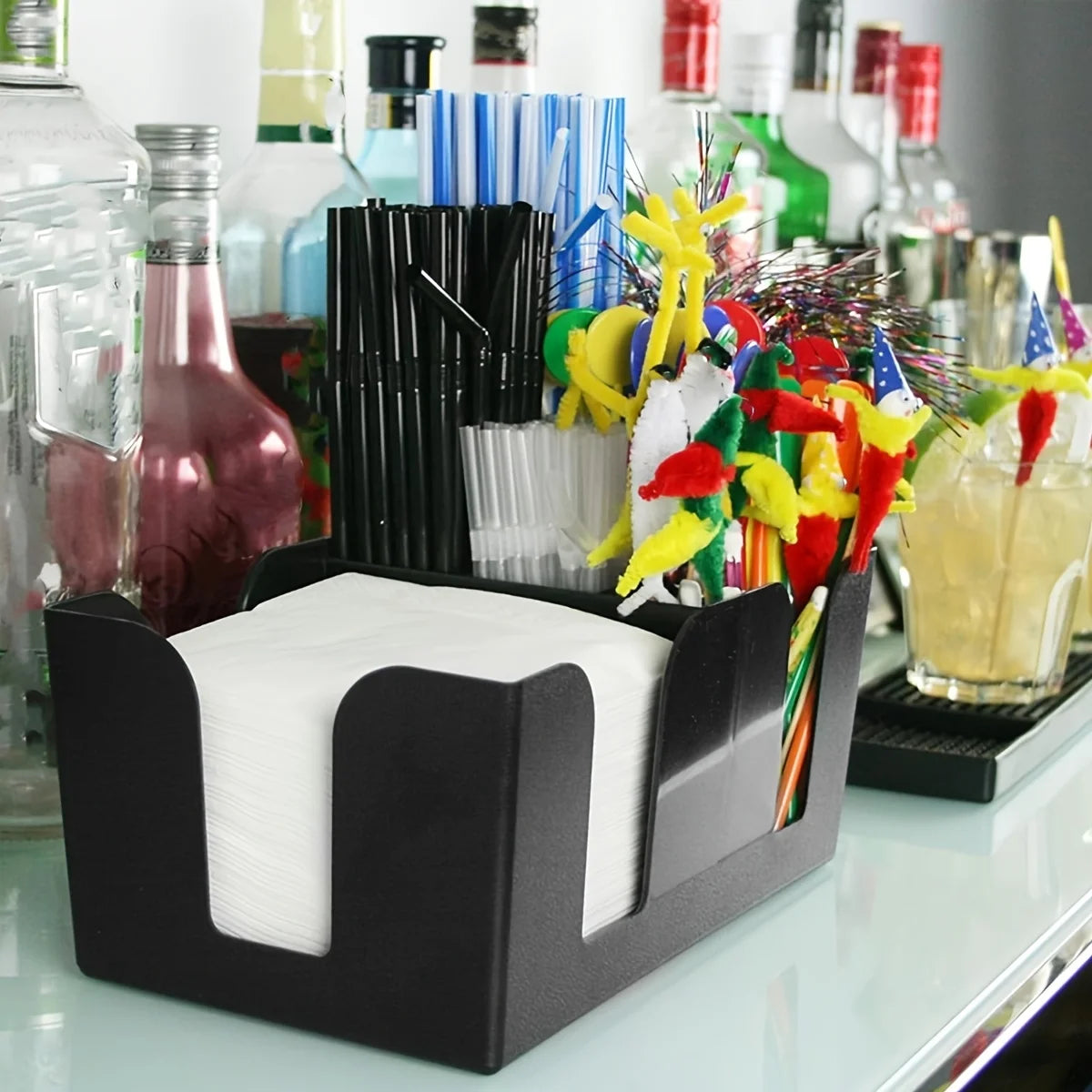 6-Compartment Bar Caddy – Plastic Napkin & Barware Organizer Bar Caddy Organizer Axl