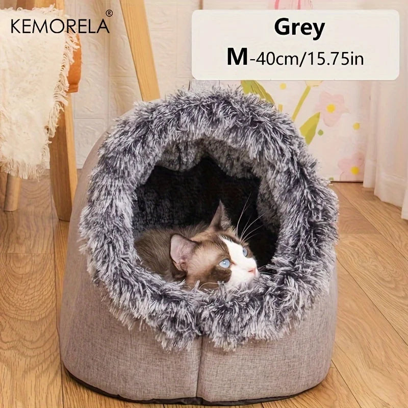 KEMORELA Self-Warming Cat Cave Bed – Cozy Indoor Kitten Nest Cat Cave Bed Axl Grey M