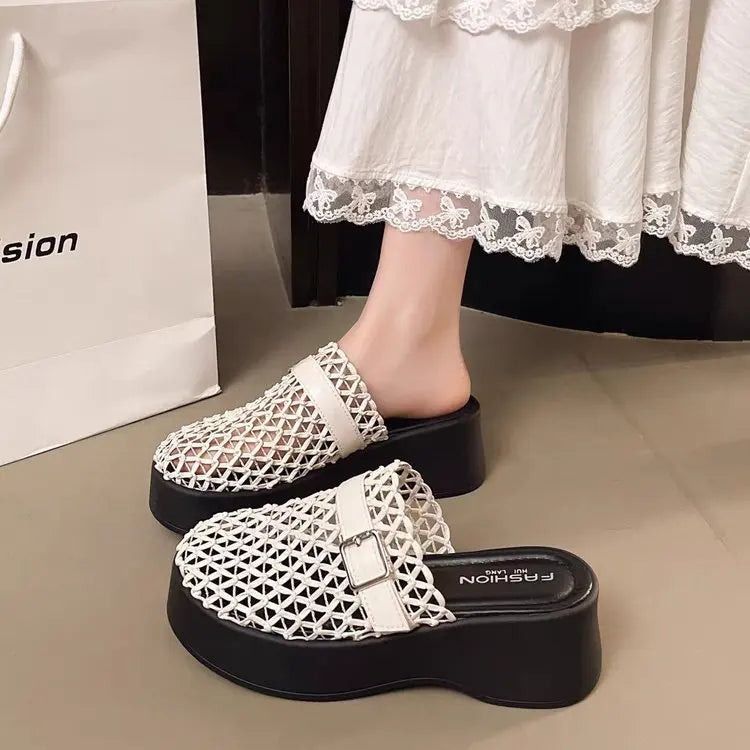 Women's Roman Platform Wedge Sandals – 6CM Mesh Slingback Heels Platform Wedge Sandals Axl Beige 35