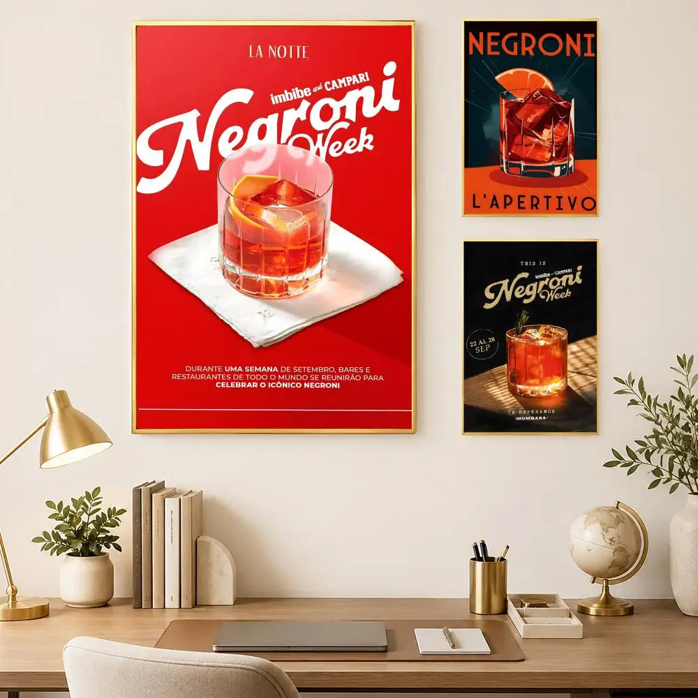 Cocktail Negroni Wall Art Poster – Self-Stick Waterproof Decor Wall Art Poster Axl