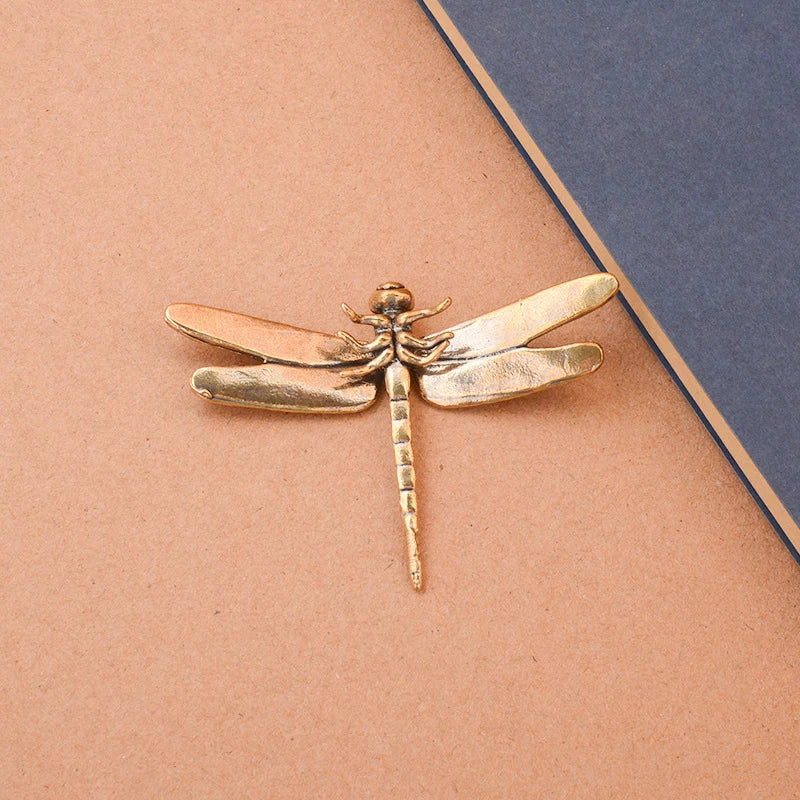 Vintage Brass Dragonfly Ornament – Mini Feng Shui Desk Decor Miniature Figurine Axl