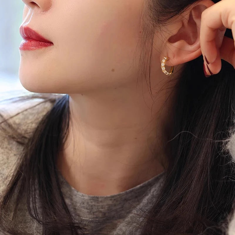 Huitan Cubic Zirconia Hoop Earrings – Trendy Women's Fashion Hoop Earrings Axl