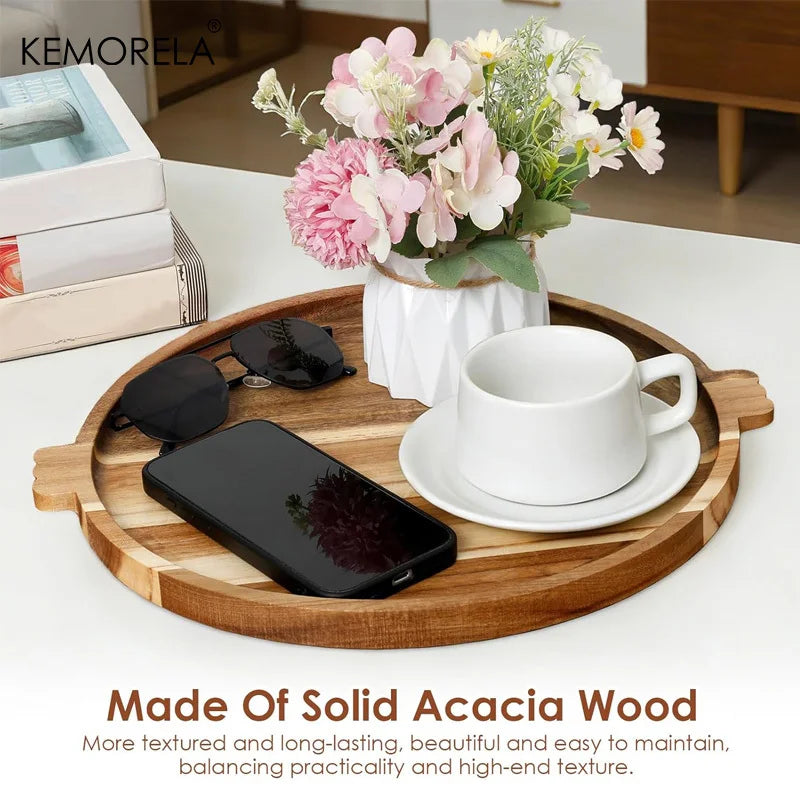 Acacia Wood Charcuterie Board with Handles – Round Serving Tray Charcuterie Serving Board Axl