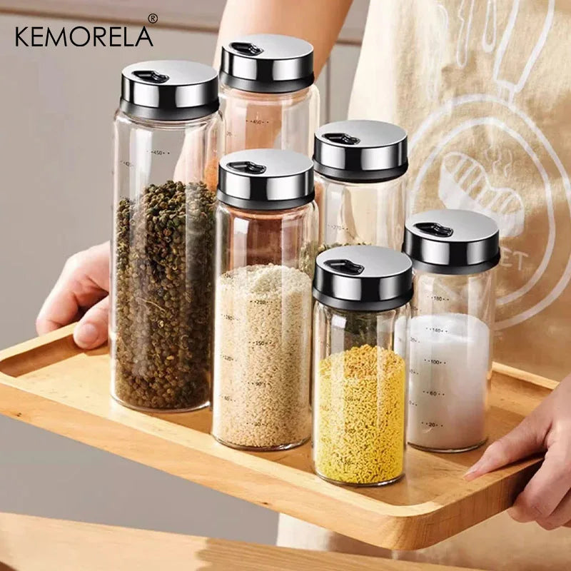 Glass Spice & Pepper Shaker | Stainless Steel Rotatable Cap Spice Shaker Bottle Axl