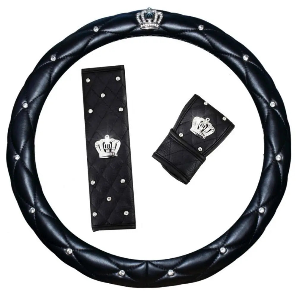 Diamond PU Leather Steering Wheel Cover – Black & Pink Steering Wheel Cover Axl