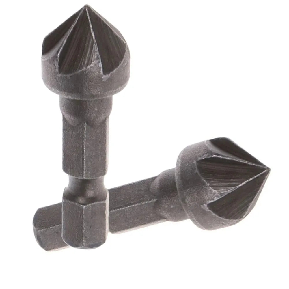 2-Pack 5-Flute Countersink Drill Bit Set – 1/4" Hex Shank 90° Countersink Drill Bit Axl