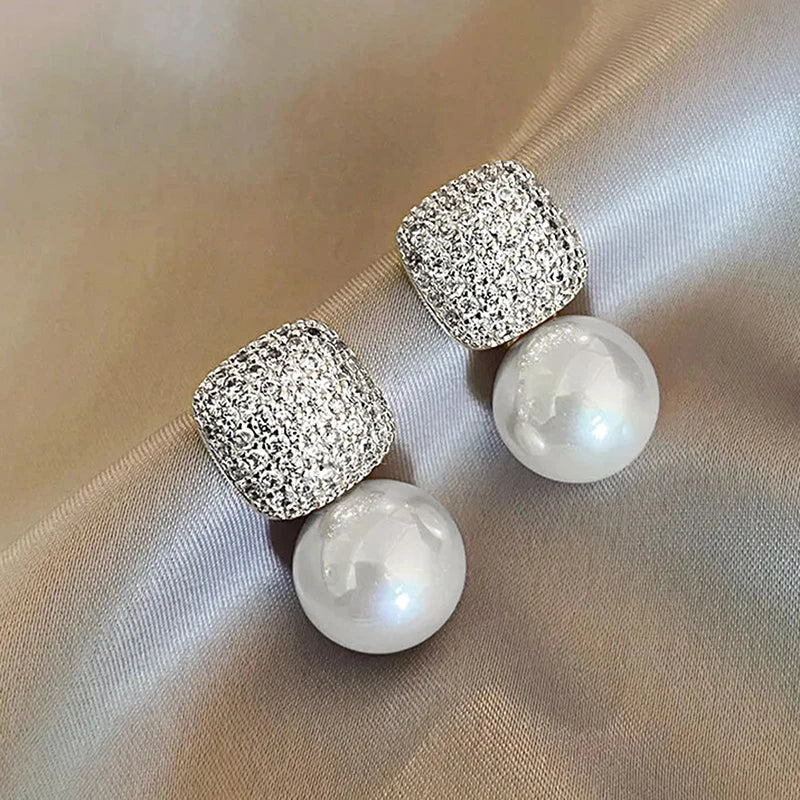 Huitan Square CZ & Simulated Pearl Drop Earrings for Women Drop Earrings Axl