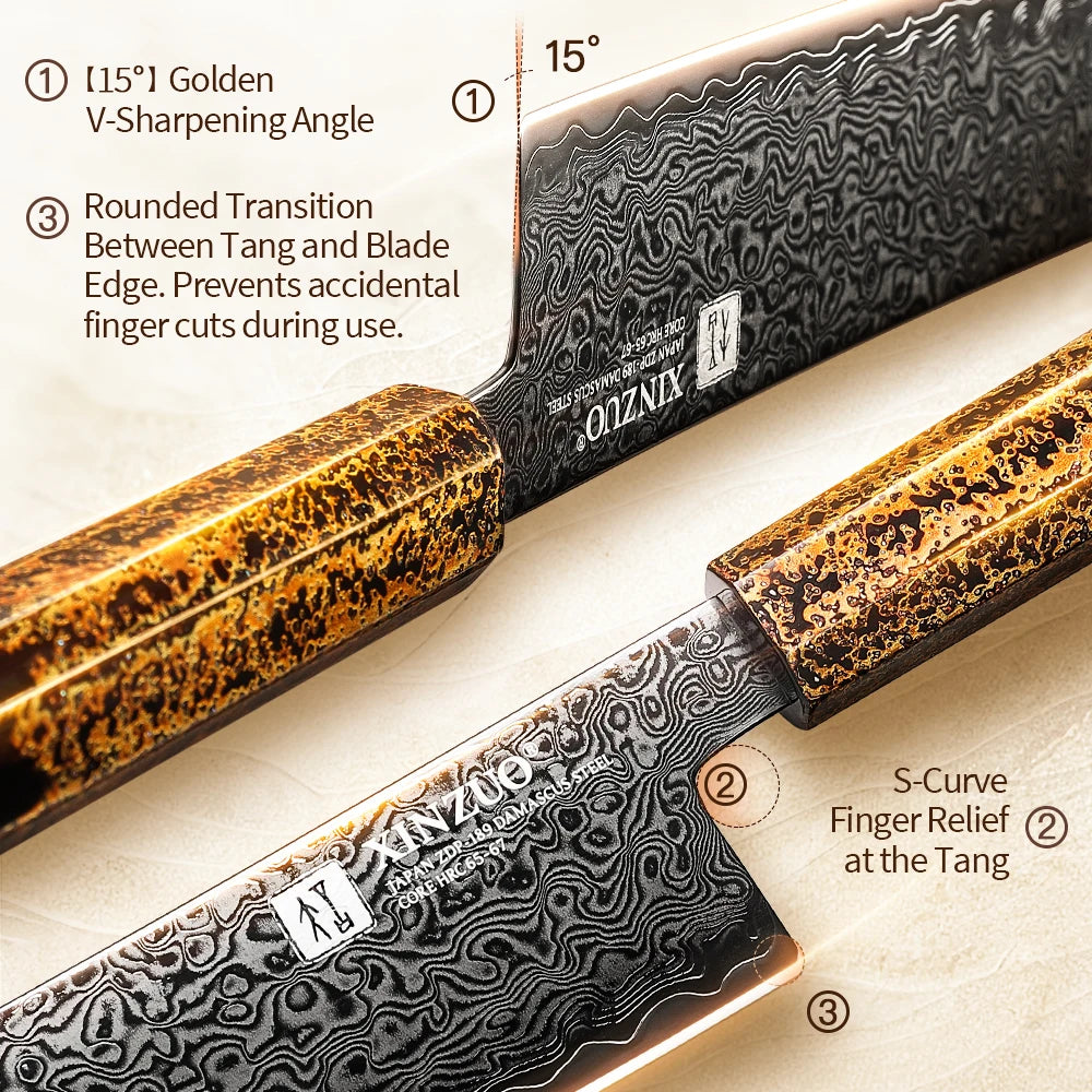 XINZUO 6.9" Nakiri Knife – 49-Layer Damascus ZDP-189 Steel Damascus Chef Knife Axl