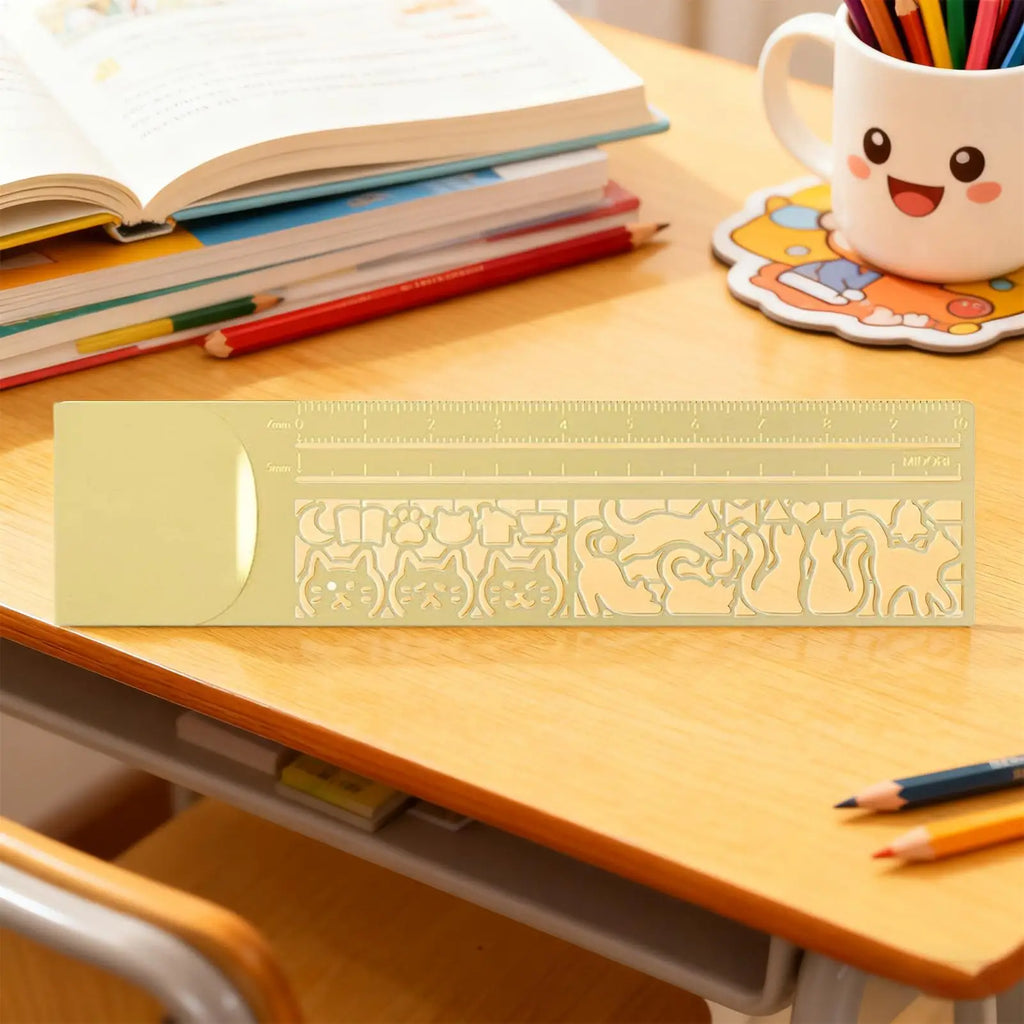 Cute Cat Metal Stencil Ruler – Cartoon Template for School & Office Stencil Ruler Axl