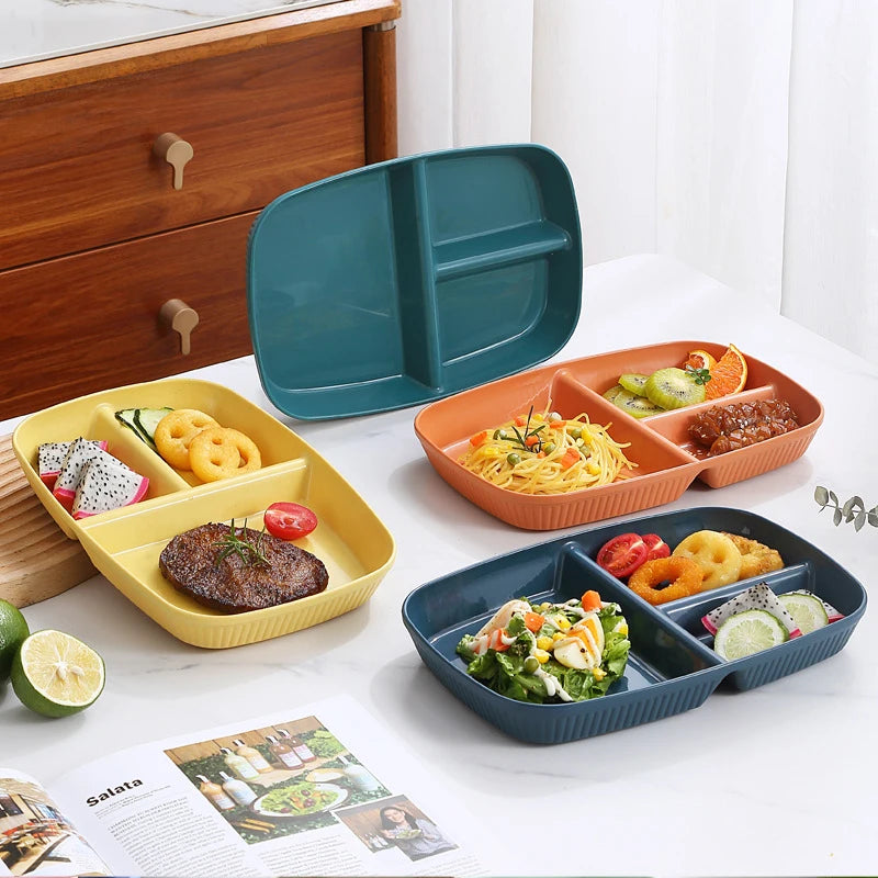 3-Compartment Divided Meal Plate | Durable PP Striped Design Divided Dinner Plate Axl