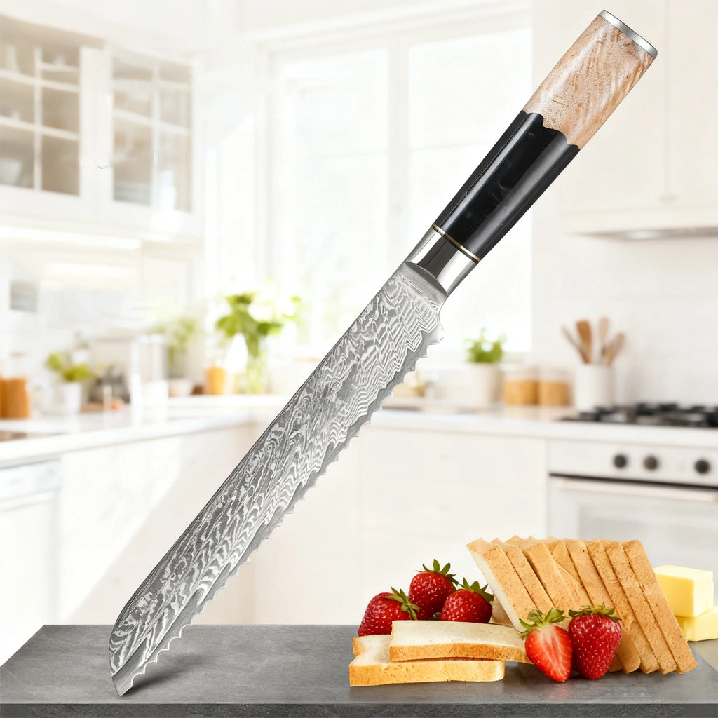 67-Layer Damascus Steel Bread & Cake Slicing Knife Damascus Bread Knife Axl
