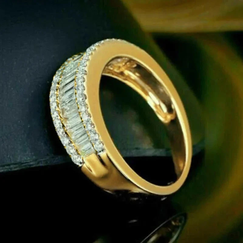 Huitan Gold CZ Women's Pavé Engagement Ring | Cubic Zirconia Fashion Jewelry Ring Axl